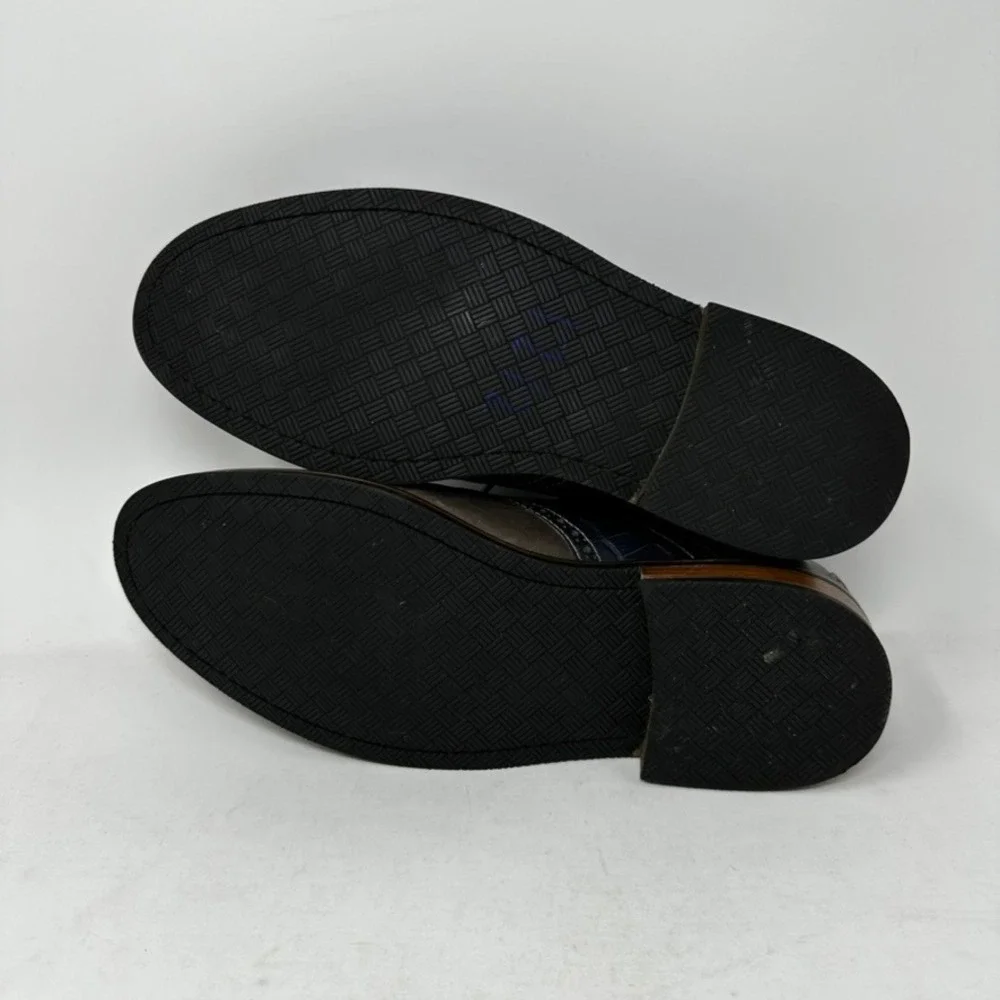Cole Haan Mens 7.5 M Grey Navy Blue Croc Saddle Oxford Shoes C10293